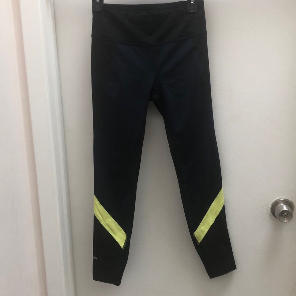 Athleta women’s 7/8 colorblock pants yoga gym XS navy black yellow like new